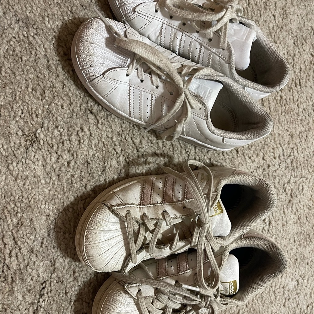 2 pair Adidas superstar big  girls size 1 1/2